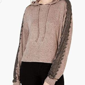 Ultra Flirt by Ikeddi Juniors' Lace Trimmed Marled Hoodie Purple